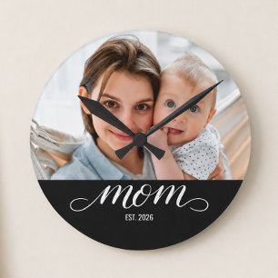 Relógio Redondo Mãe Estabeleceu Script Branco Moderno