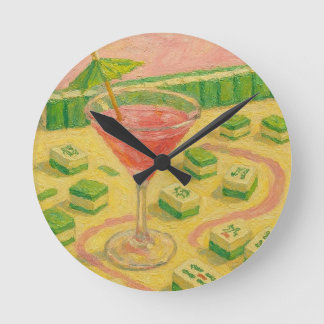 Relógio Redondo Mahjong Chic Pintura Cocktail