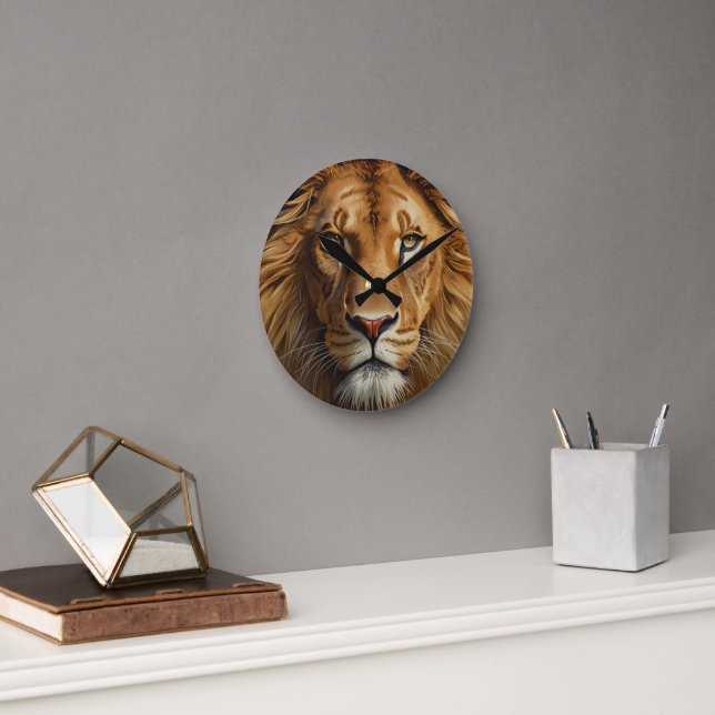 Relógio Redondo Majestic Lion Wall Clock – Powerful Wildlife Art H (Escritório)