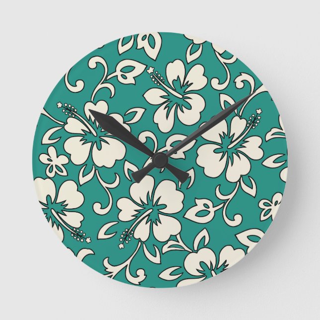 Relógio Redondo Malia Hibiscus Hawaiian Wall Clocks (Frente)