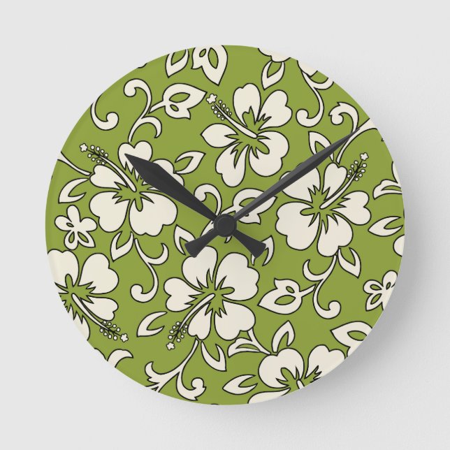 Relógio Redondo Malia Hibiscus Hawaiian Wall Clocks (Frente)