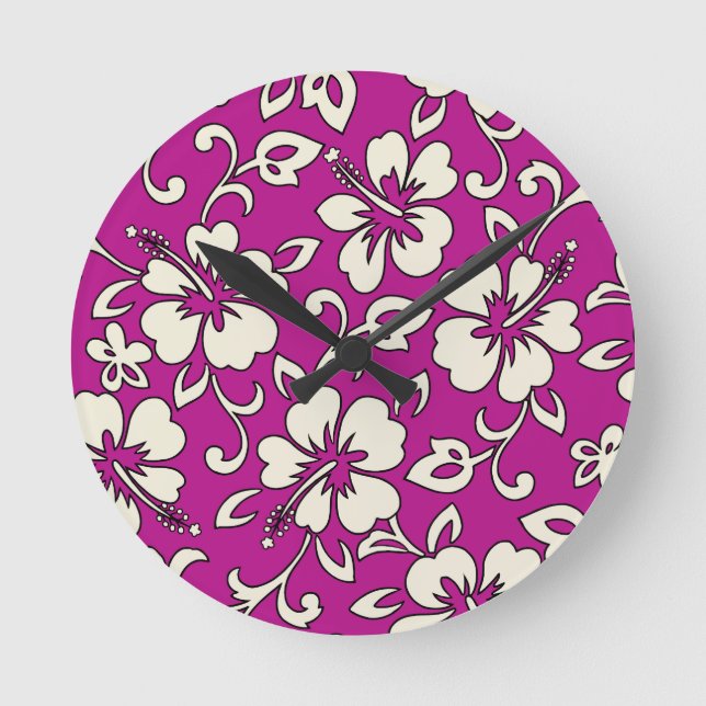 Relógio Redondo Malia Hibiscus Hawaiian Wall Clocks (Frente)