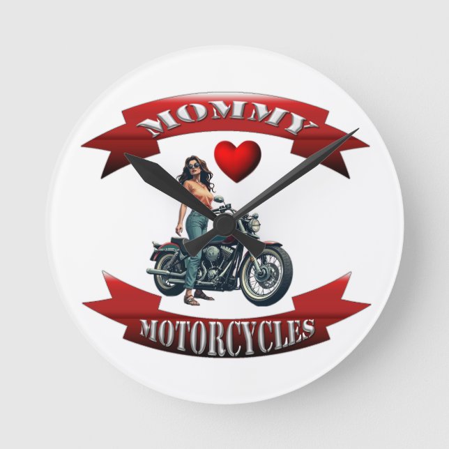 Relógio Redondo Mamãe Ama Motocicletas (Frente)