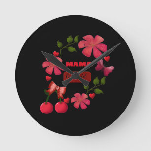 Relógio Redondo Mamãe Fofa Meu Mundo Floral Desenho de Coração de