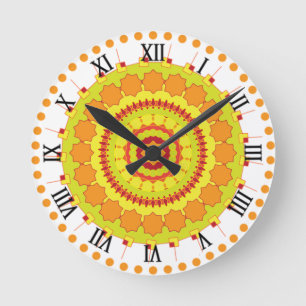 Relógio Redondo Mandala Art Yellow Orange Color Design
