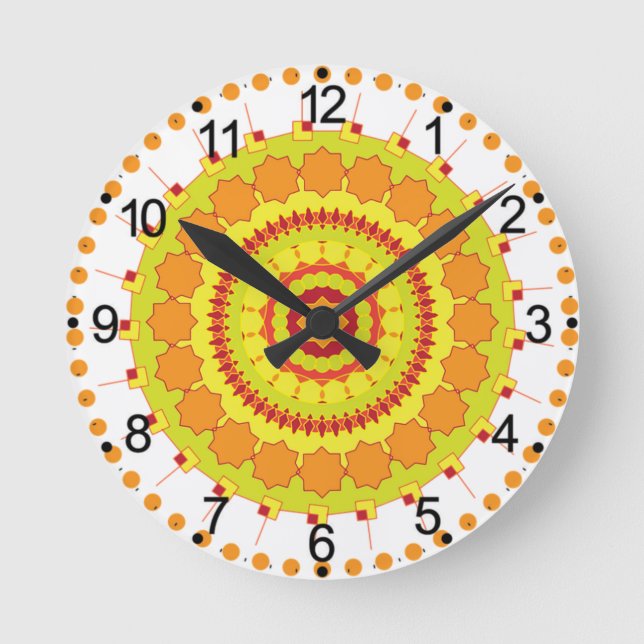 Relógio Redondo Mandala Art Yellow Orange Design (Frente)