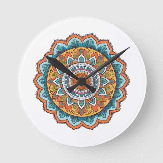 Relógio Redondo mandala de várias cores (Frente)