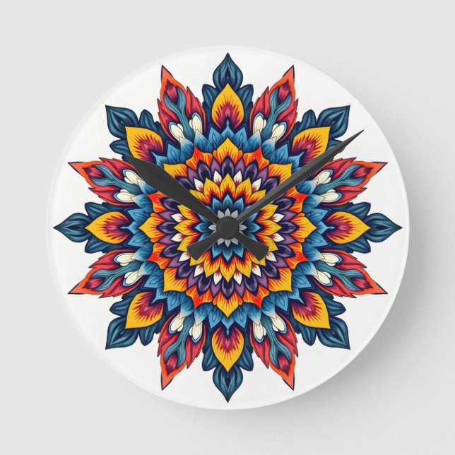 Relógio Redondo Mandala em branco (Frente)