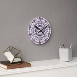Relógio Redondo Mandala Espiritual Caleidoscópio Azul Roxo Branco.