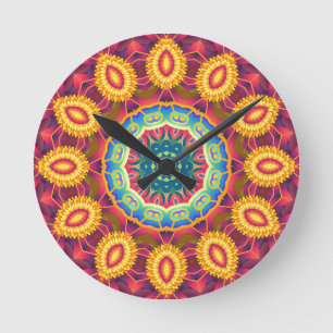 Relógio Redondo Mandala Floral Abstrata Colorida Brilhante