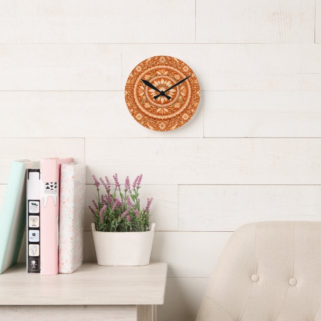 Relógio Redondo Mandala Floral de Terracota (Sala de leitura)