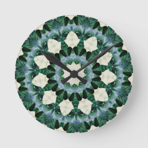 Relógio Redondo Mandalas Verde Sacramento e Azul Cerúleo