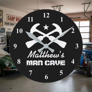 Relógio Redondo Manly hammer logo car garage or mancave wall clock