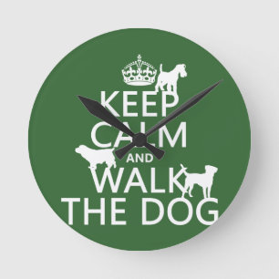 Relógio Redondo Mantenha a calma e ande o cão - todas as cores