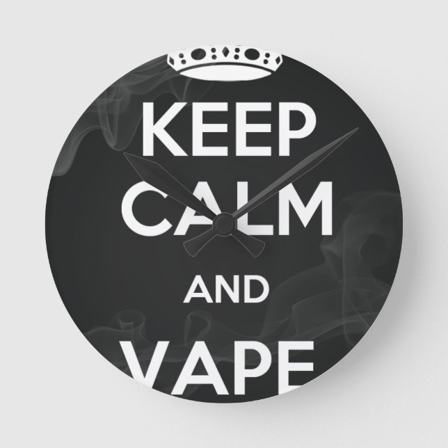 Relógio Redondo Mantenha a calma e o Vape sobre (Frente)