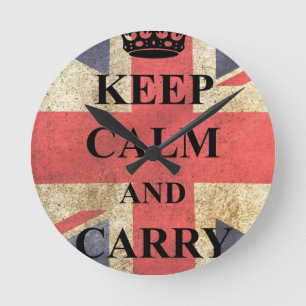 Relógio Redondo Mantenha calmo para continuar a bandeira britânica