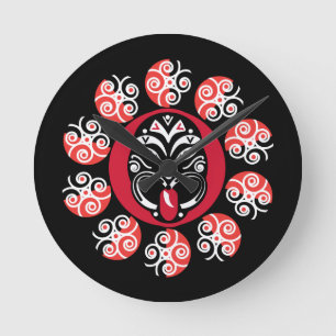 Relógio Redondo Maori Haka   Nova Zelândia   Arte Nativa   Tabela 