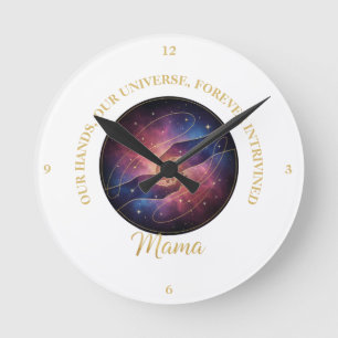 Relógio Redondo Mãos de Mãe Celestial Galáxia Universo