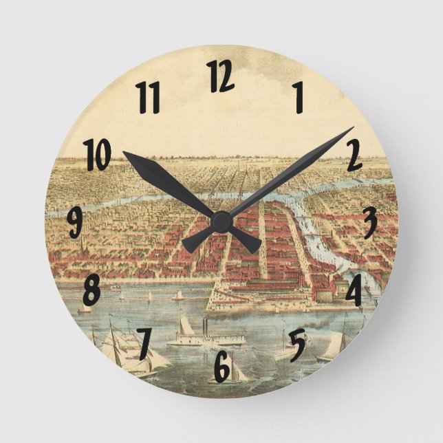 Relógio Redondo Mapa Antíaco de Chicago, rua La Salle e rio (Frente)