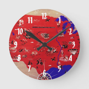 Relógio Redondo Mapa Antigo do Bureau de Turismo dos Estados Unido