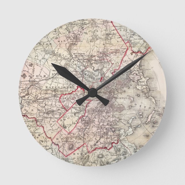 Relógio Redondo Mapa: Boston, 1883 (Frente)