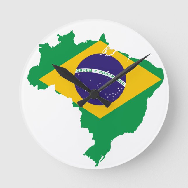 Relógio Redondo Mapa da bandeira do Brasil (Frente)