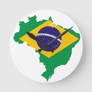 Relógio Redondo Mapa da bandeira do Brasil