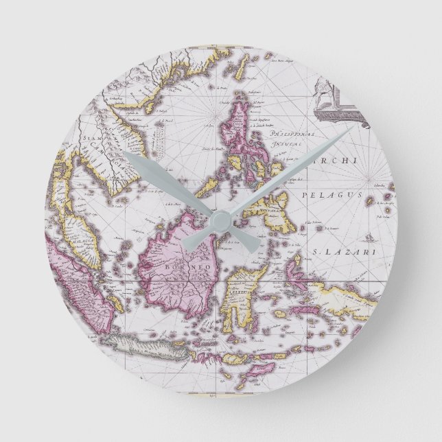 Relógio Redondo Mapa de China & de Indonésia | 1710 (Frente)