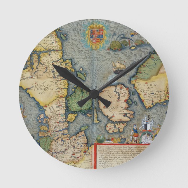 Relógio Redondo Mapa de Europa do Norte, 'de Civitates Orbis Terr (Frente)