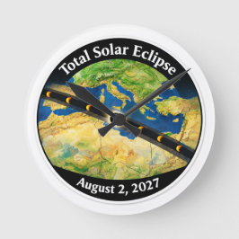 Relógio Redondo Mapa do Eclipse Solar Total de 2027