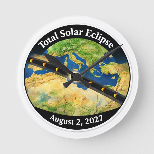 Relógio Redondo Mapa do Eclipse Solar Total de 2027 (Frente)