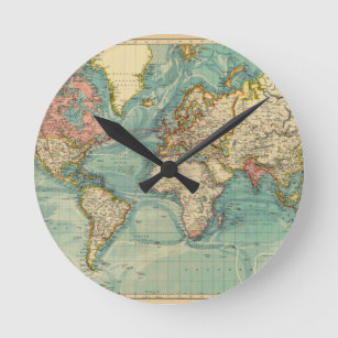 Relógio Redondo Mapa do mundo do vintage