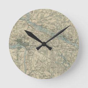 Relógio Redondo Mapa do vintage da área de Richmond Virgínia