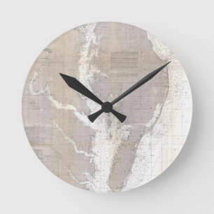 Relógio Redondo Mapa do vintage da baía de Chesapeake (1866)