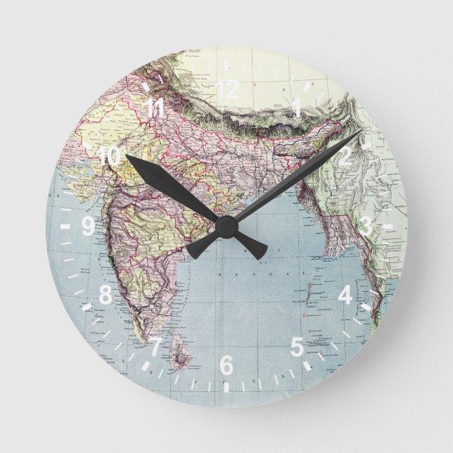 Relógio Redondo Mapa do vintage de India | 1877 (Frente)