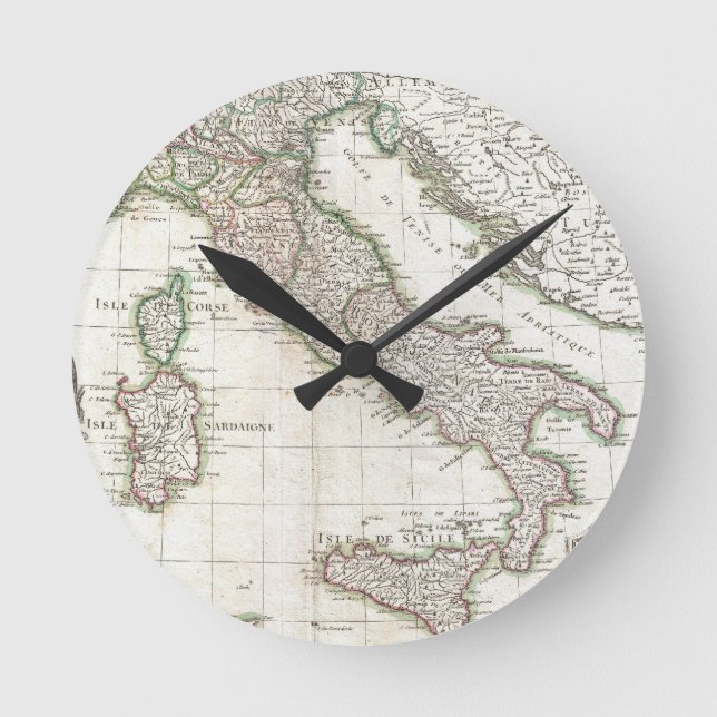 Relógio Redondo Mapa do vintage de Italia (1770) (Frente)