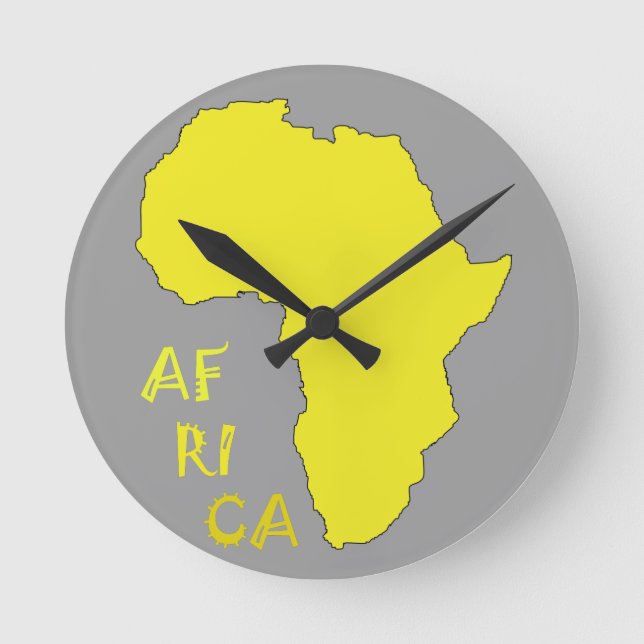 Relógio Redondo Mapa Funky Amarelo da África (Frente)