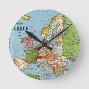Relógio Redondo Mapa Geral do Século 20 da Vintage Europa