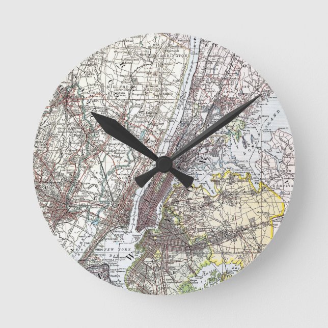 Relógio Redondo Mapa: New York-area, 1906 (Frente)
