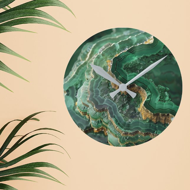 Relógio Redondo Marble Agate Verde Dourado (Criador carregado)