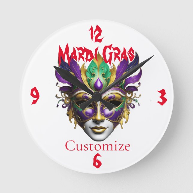 Relógio Redondo Mardi Gras Mask Thunder_Cove (Frente)