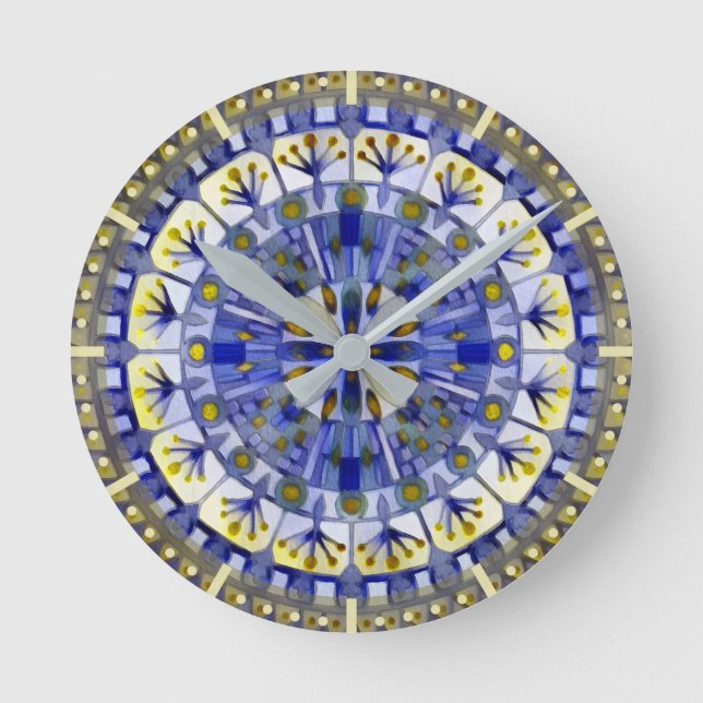Relógio Redondo Marinho de mosaico Boho Água Azul - (Frente)