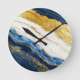 Relógio Redondo Marinho Luxurioso Azul e Dourado Mármaco Folha