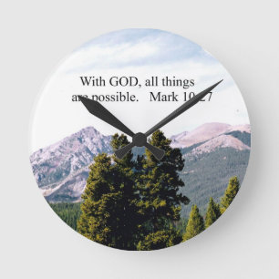 Relógio Redondo Marque o 10:27 com deus, todas as coisas são