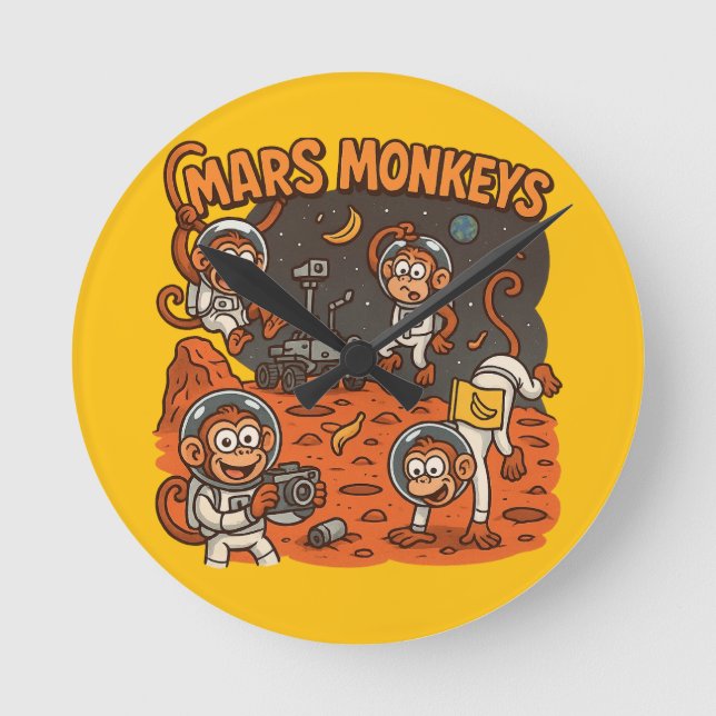 Relógio Redondo Mars Monkeys animal engraçado (Frente)