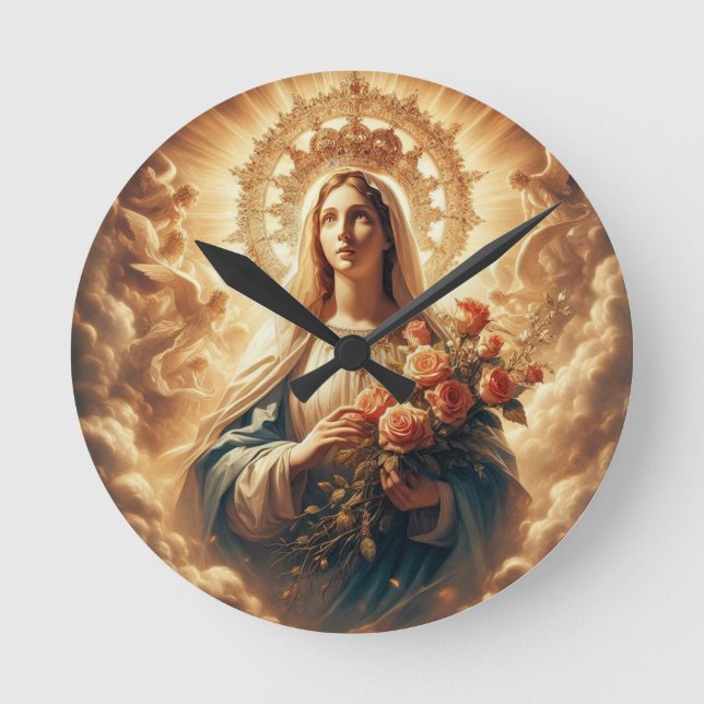 Relógio Redondo Mary Virgin Jesus (Frente)