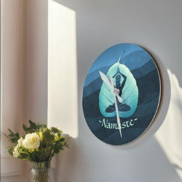 Relógio Redondo Meditação de Instrutor YOGA Pose Bodhi Leaf Cortar