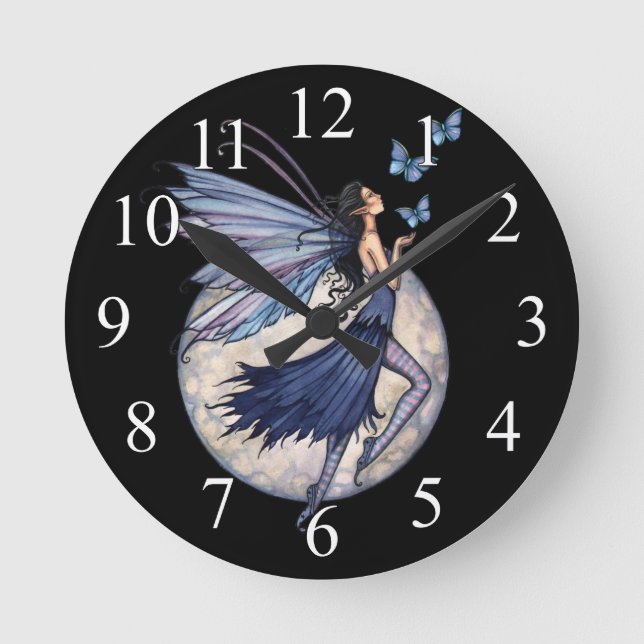 Relógio Redondo Meia-noite Blue Fantasy Fairy Art Wall Clock (Frente)