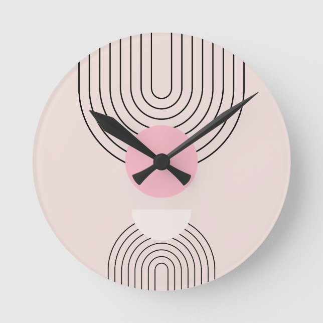 Relógio Redondo Meio século Moderno 06 Arca de Boho Rosa Esmagada (Frente)