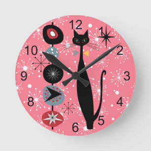 Relógio Redondo Meio século Moderno da Era Atômica MCM Legal Cat